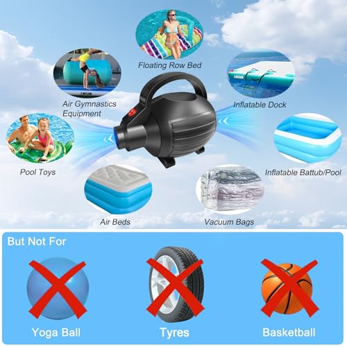 AWSUM 600W Electric Air Pump for Inflatable Gymnastics Mat, 110-120V AC Air Mattress Quick Fill Inflator Deflator Pump, Portable for Pool Floats/Air Bed/Gymnastics/Gym,4 Nozzles