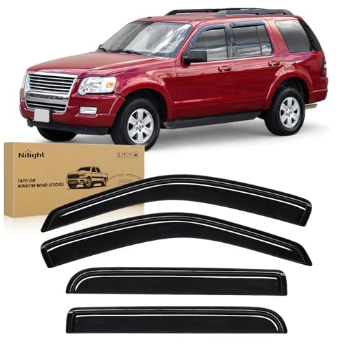 Image of Nilight Tape-On Rain Guards for Ford Explorer 2002-2010, 4PCS | Fits Explorer 2002 2003 2004 2005 2006 2007 2008 2009 2010, Smoke Side Window Visors Helps Reduce Wind Noise