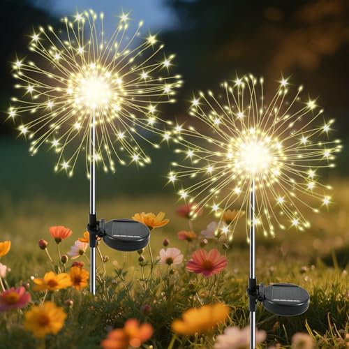 2-Pack Slyuexu 120 LED Solar Firework Fairy Lights Garden Decor (Warm White) $8.99 ($4.49 each) - image 1