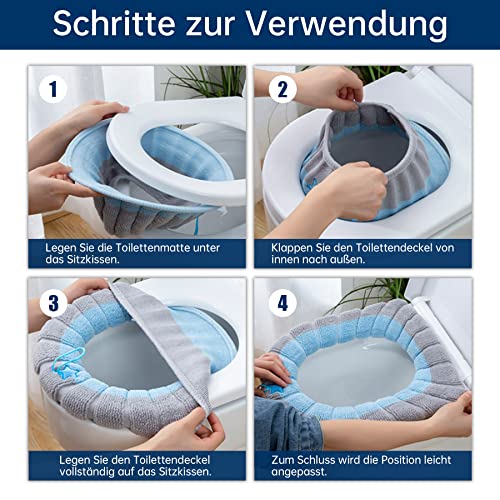Dreamark 4 stück Toilettensitzbezug Waschbar WC Sitzwärmer mit Griff weiche WC Deckelbezug um die Klobrille im Winter warm zu bleiben Toilettensitzabdeckung universal dehnbar für Zuhause Büro – Bild 4