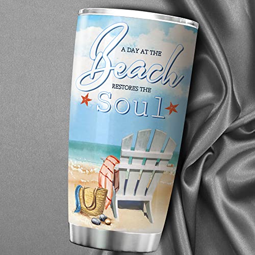 ZOXIX A Day At The Beach Restores The Soul Tumbler Cup With Lid 20oz Insulated Coffee Mug Beach Theme Gifts For Women Stainless Steel Travel Cups For Girls Sea Summer Sunbathing by ZOXIX - Image 6