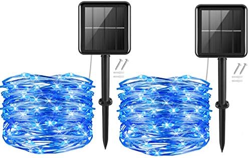 cshare Solar String Lights,2Pack 50LEDs Garden Solar Lights 16Ft/5m 8 Modes Waterproof Silver Wire Fairy Lights for Tree Patio Yard Wedding Pathway Christmas Garden in-Outdoor Decorations(Blue)