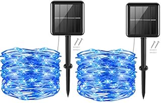 cshare Solar String Lights,2Pack 50LEDs Garden Solar Lights 16Ft/5m 8 Modes Waterproof Silver Wire Fairy Lights for Tree Patio Yard Wedding Pathway Christmas Garden in-Outdoor Decorations(Blue)