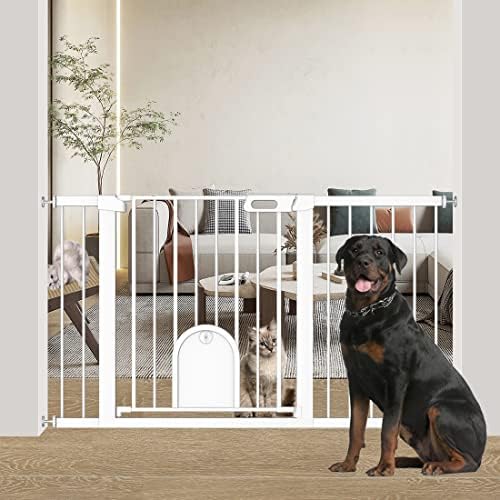 Wide Baby Gate with Cat Door Walk Through, 30"-48" Small Pet Gate for Puppy Dog Doorway Stair - Pressure Mounted Child Safety Gate Stand 30inch Tall