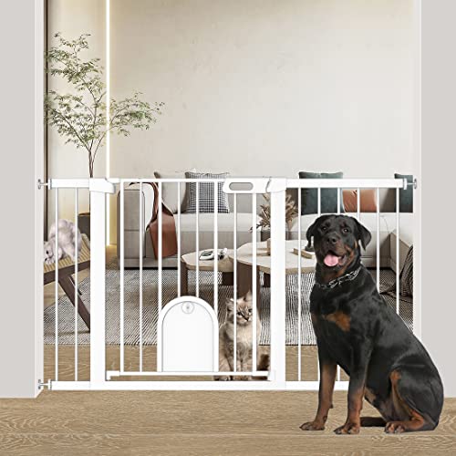 Wide Baby Gate With Cat Door Walk Through, 30"-48" Small Pet Gate For Puppy Dog Doorway Stair - Pressure Mounted Child Safety Gate Stand 30Inch Tall #TOP30