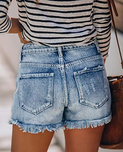 Image of onlypuff Womens Jean Short Cut Off Denim Shorts High Waist Ripped Distressed Stretchy