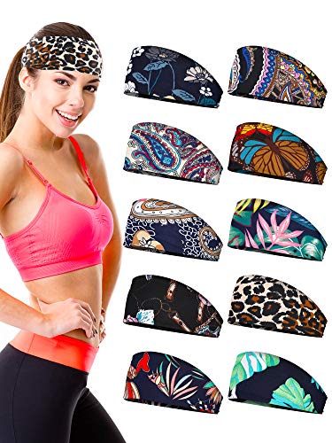 10 Pieces African Printed Headbands Boho Elastic Wide Yoga Hair Bands Floral Non-Slip Head Wrap Workout Headband for Women Girls