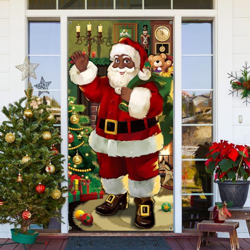 Couvre-porte Père Noël noir : bannière décorative à suspendre - 6