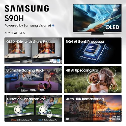 Samsung 65-Inch Class OLED S90H Series Samsung Vision AI Smart TV (2026 Model, 65S90H) OLED HDR+ with Glare Free, NQ4 AI Gen3 Processor, 4K AI Upscaling Pro, AI Motion Enhancer Pro, Alexa Built-in by Samsung - Image 3