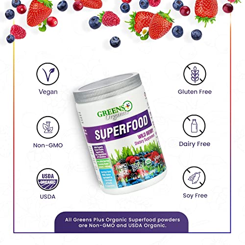Greens+ Organic Wild Berry Superfood Powder, Antioxidant Polyphenol, Blend for Morning Kick, Energy, Vitality Boost, Nutrition, Vibrant Health, Dietary Supplement, Vegan Soy/Dairy/Gluten Free(8.46oz) - Image 3
