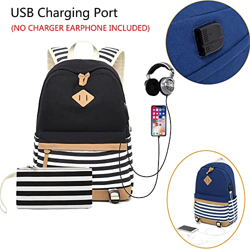 Sqodok Backpack For Teen Girls, Cute Casual Backpack With Usb Charging Port, Lightweight Bookbag 15.6'' Laptop Backpack For Middle School High School, Travel Back Pack With Pencil Case, Black #TOP5