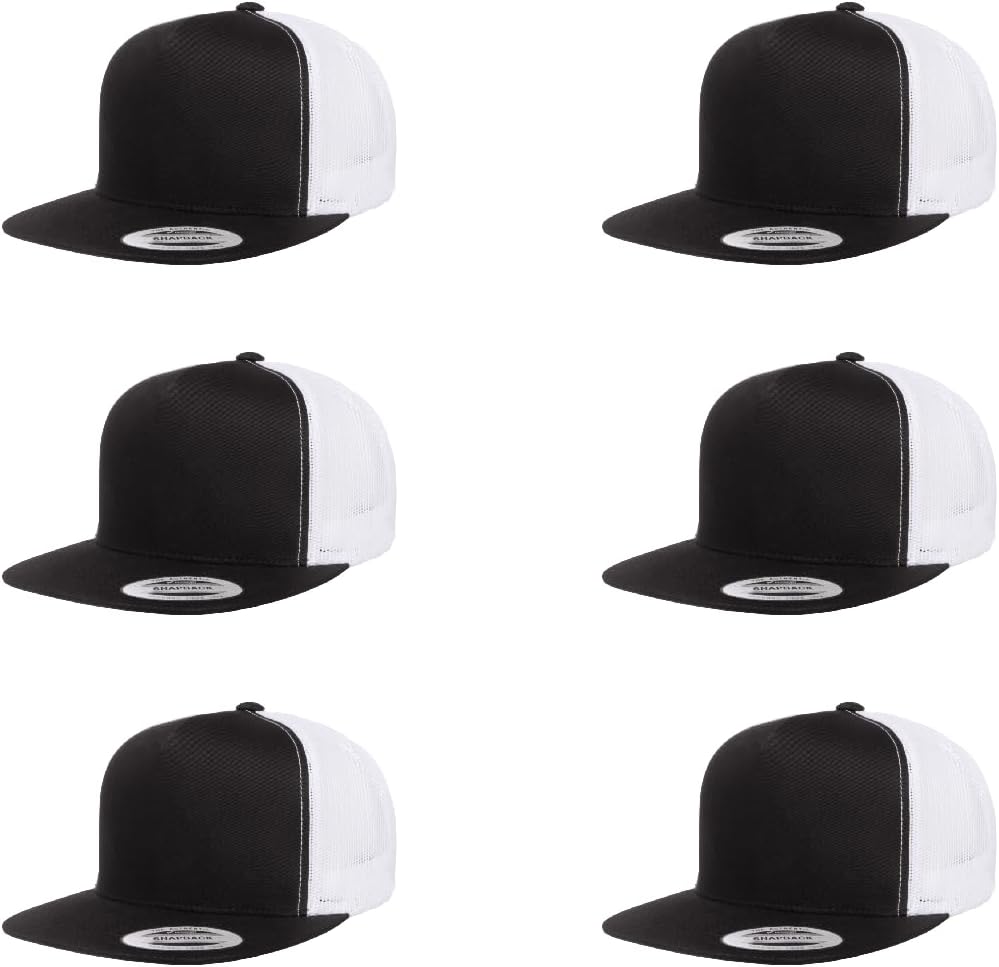 6Pcs Yupoong 5 Panel 6006 Yp by Flexfit Classic Trucker Snapback Hat Cap with Black Bandana