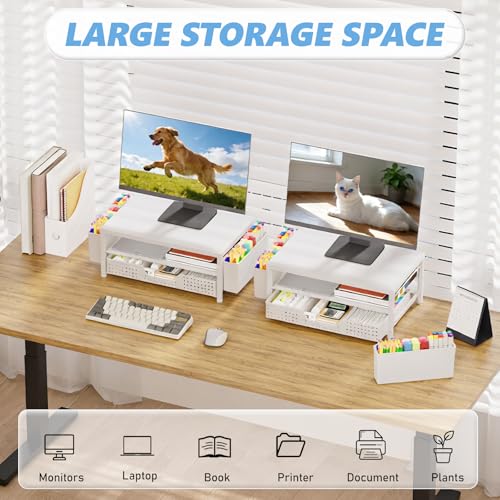 Image of OPNICE Desk Organizers and Accessories, Computer Monitor Stand Riser with Drawer and 2 Pen Holders, Printer & Laptop Stand, Office Desk Accessories & Workspace Organizers for Home Office Supplies