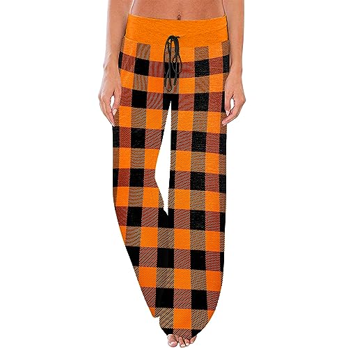 Halloween Pajama Pants for Women Loose Fit Wide Leg Trouser Pants Casual Elastic Waist Drawstring Palazzo Pants