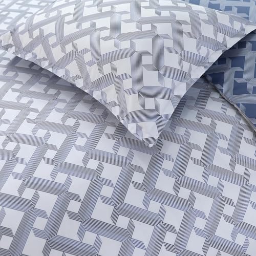 Majestic Giftware Madison Linen 4 Pcs 48" Full Size Duvet Bedding Set (BL106-48F-4pcs) Diamond Braid Blue Gray 300 TC Cotton Sateen Durable & Washable |1 Fitted Sheet, 1 Duvet, 2 Pillowcases