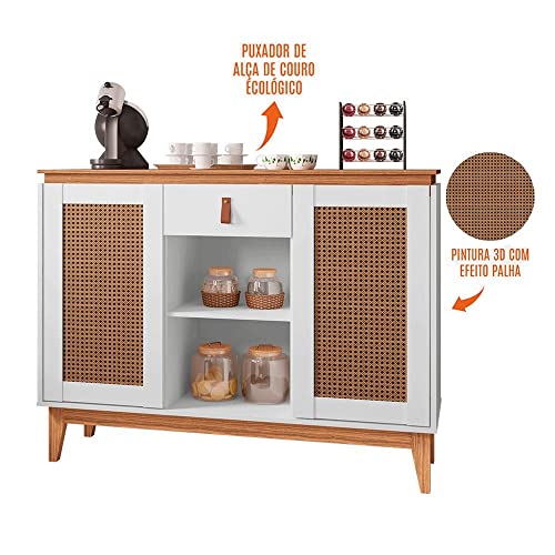 Aparador Buffet Sala Diamante 2 Portas 1 Gaveta c/Pés em Madeira Branco/noce