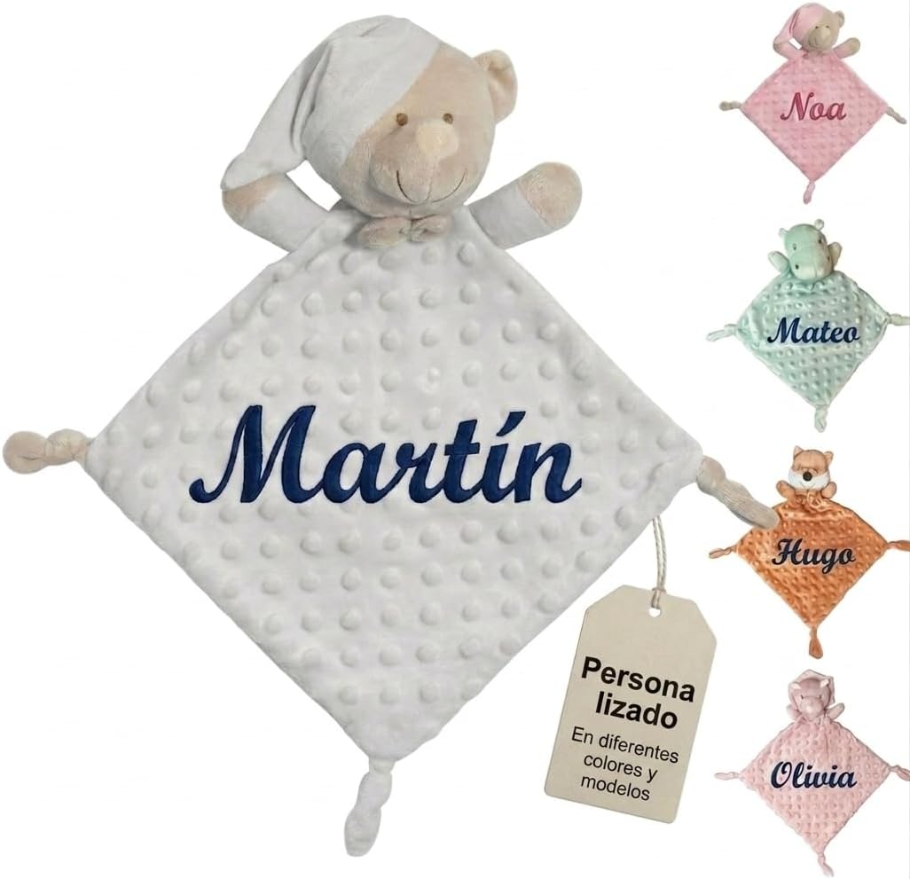 mibebestore Doudou Bebe Personalizado con Nombre Bordado Recien Nacido Dou Dou para Dormir Muñeco de Apego Regalo Personalizado Accesorio Infantil Baby Shower Bautizo Guardería Niño Niña