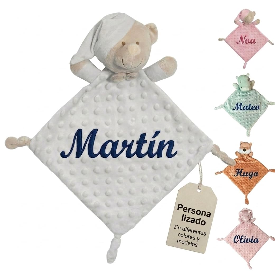 mibebestore Doudou Bebe Personalizado con Nombre Bordado Recien Nacido Dou Dou para Dormir Muñeco de Apego Regalo Personalizado Accesorio Infantil Baby Shower Bautizo Guardería Niño Niña