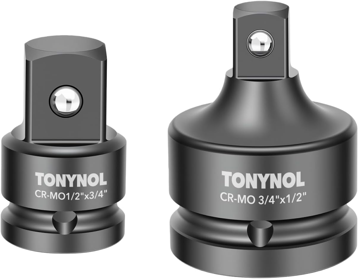 TONYNOL Impact Socket Adapter and Reducer Set,2pc,3/4"to 1/2" & 1/2"to 3/4" Drive Socket Adapter Set, Cr-Mo Steel,Enhances Impact Driver Conversions, For Auto and Construction Use.