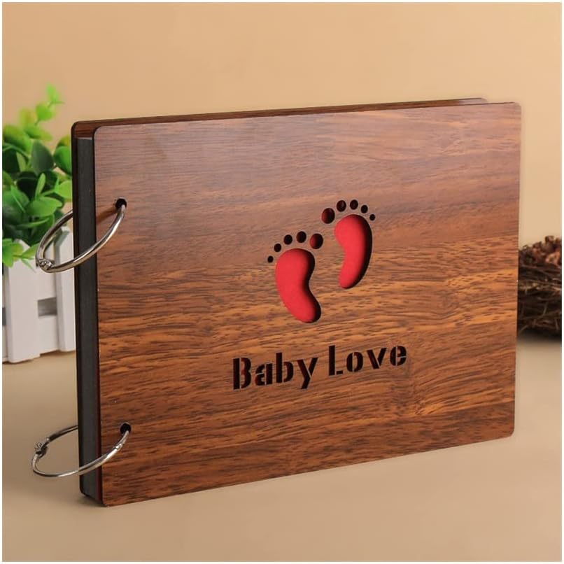 BAN.P Wood Covering Handmade Albums Loose-Leaf Pasted Baby Lovers Album Wedding DIY Photo Album Memorial Photo Album (Color : Large, Size : 8 Inch)