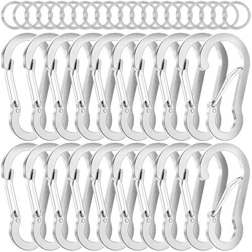 sprookber 2" Small Carabiner Clip, D Ring Caribeener, Spring Snap Hook for Keychain Multipurpose, Set of 20(White)