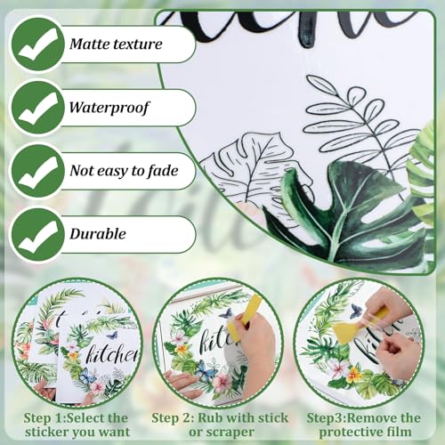 WANDIC 3 Bögen Transfer-Aufkleber, 29 x 29 cm, UV-DTF, grüne Pflanzen, Transferaufkleber, Dekoration, 3D-Muster für Zuhause, Küche, Bad, Toilette, Türschilder