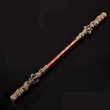 Monkey King Staff 13.8 ,Black Myth Golden Hoop Wukong Staff,Game Collection,Monkey King weapon decoration,West-peripherals Game Model,Backpack Pendant Solid Zinc Alloy Crafts Bronze + White Text