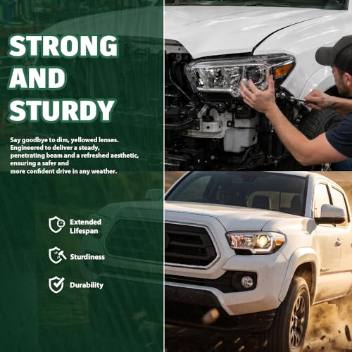 Image of GRAND ORANGE Headlight Assembly W /O LED Daytime Running Light Front Headlamp Left & Right Side Fit 2018 Toyota Tacoma 81150-04261, TO2502266 Clear Lens Black Housing Halogen