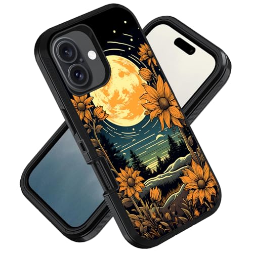 ZXHSBROK Designed for iPhone 16 Plus Case, Military Grade Heavy Duty 3-Layer Shockproof Drop Phone Protective Cover for iPhone 16 Plus (2024) 6.7 inch, Sunflowers Under the Moon