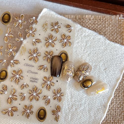 2 Sheets Fall Flower Nail Stickers for Nails Art, 5D Brown Leaf Flower Nail Art Stickers Autumn Nail Decals Self-Adhesive Design Fall Nails Supplies for Women Manicure Accessories