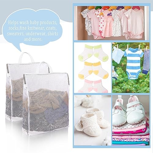 2 Pack Socks Laundry Bag Large Hanging Laundry Bags Mesh Wash Bags with Handle, Widening Zippered Laundry Mesh Bag Travel Garment Lingerie Delicate Sock Bag for Washing Machine 40 x 50 cm