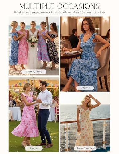 Image of GRACE KARIN Women's Summer Floral Maxi Dress 2026 Ruffle Sleeve Smocked Sundress Flowy Wedding Guest Long Dresses with Pocket