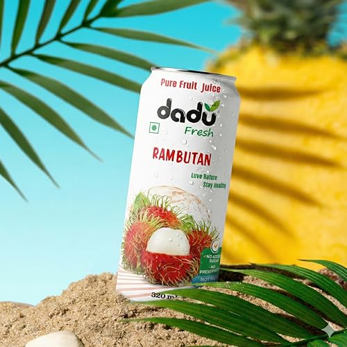 Image of Dadu Fresh Fruit Juice Combo | Avocado & Mango, Plum, Mangosteen & Rambutan | Pure Fruit Healthy Beverage | No Added Sugar, No Preservatives, Not from Concentrate | Vitamin Rich & Naturally Refreshing | 1210ml (4 Cans)