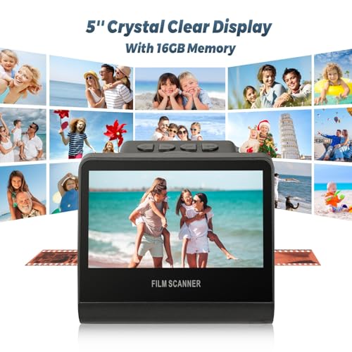 22 MP Film & Slide Scanner with 5 Inch LCD Screen, All-in-One Digital Film Scanner Built-in 16GB Memory Converts B&W/135/110/126 KPK Negative and Super 8/Monochrome Slides into JPEG Photos