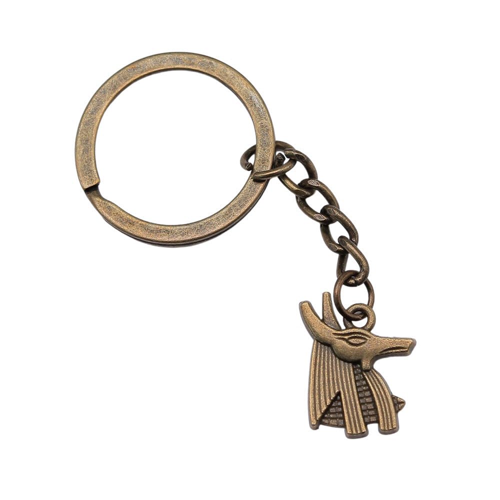 Wysiwyg Unisex A13-1Pcs-21X16mm 1Pcs 21X16mm Ancient Egyptian God Of Death Anubis Charm Keyrings Antique Bronze Color Zinc Alloy Ring Size 28Mm