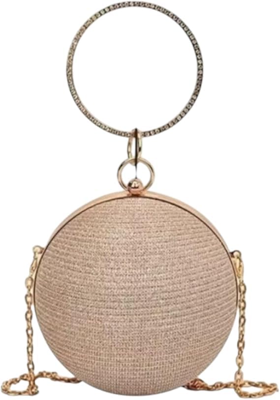 Bolsa Social Redonda Clutch Esfera Elegante, Dourada Brilhante, Alça de Corrente 14x14x14cm, Com Bracelete de Cristal Bolsa de Mão, Estilo Elegante, Detalhe em Strass (Dourada Brilhante)
