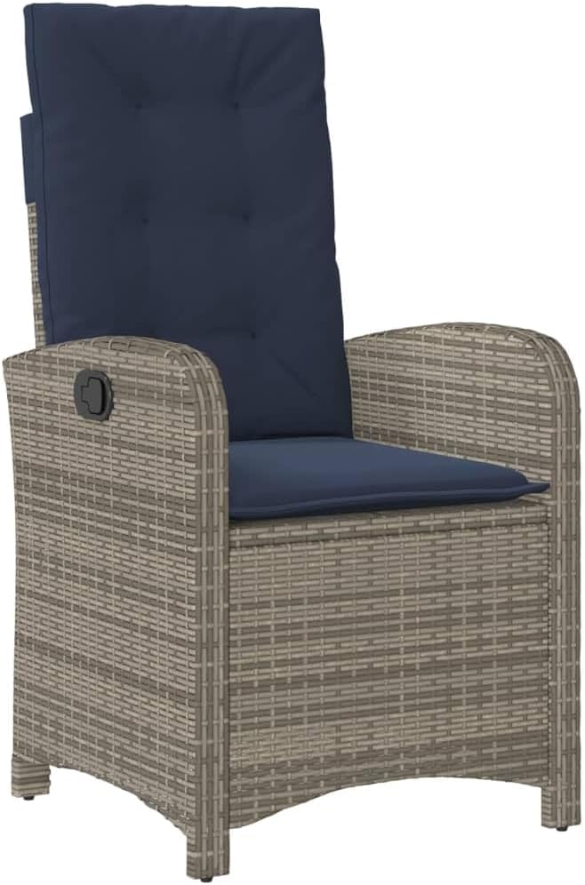 2 pcs Reclining Patio Chair with Cushions, Leisure Recliner Chair, Outdoor Wicker Recliner Chair, Wicker Reclining Patio Chair, Gray Poly Rattan
