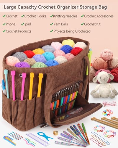Image of Coopay Crochet Bag Organizer Large Yarn Bag, Knitting Project Bag for Crocheting, Crochet Yarn Bag Knitting Tote Bag Crochet Travel Bag for Crochet Supplies - Multipocket, Ideal Christmas Gifts