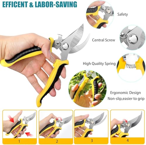 Image of Heavy Duty Garden Pruner & Plant Cutter Scissor with Safety Lock - Carbon Steel Bypass Pruning Shears for Home Gardening, Flowers, and Branch Trimming (Multicolor, Manual)
