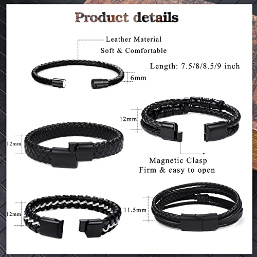 sailimue 5 pcs Black Leather Bracelets for Men Women Braided Leather Wristband Cuff Bracelets Set 7.5-8.5 inch2