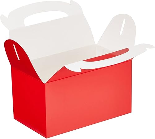 Miniatura 6 de Juvale Cajas rojas a dos aguas, 6.2 x 3.5 x 3.6 pulgadas, paquete de 24 unidades, soportes y asas de papel resistentes de 300 GSM, recuerdos de