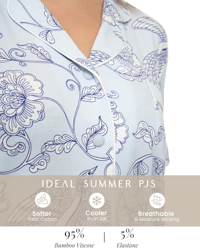 Pop & Plum Soft Cooling Viscose Bamboo Pajamas for Women, Comfy PJs, Matching Button Up Pajama Shorts Set, Super Soft Pajamas3