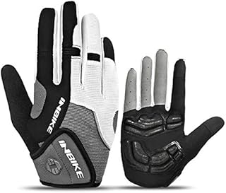 INBIKE Men's Cycling Gloves, Full Finger Gel Padded Mountain Bike Grey Large