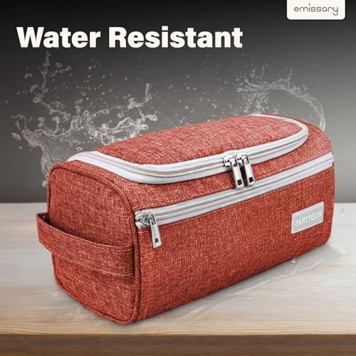 Image of Pantheon Men's Toiletry Bag - Travel Toiletry Bag Wash Bag Hanging Dopp Kit Shaving Kit for Bathroom Shower - Mens Travel Bag Hanging Toiletry Organizer Toiletry Kit for Traveling (Brick Red)