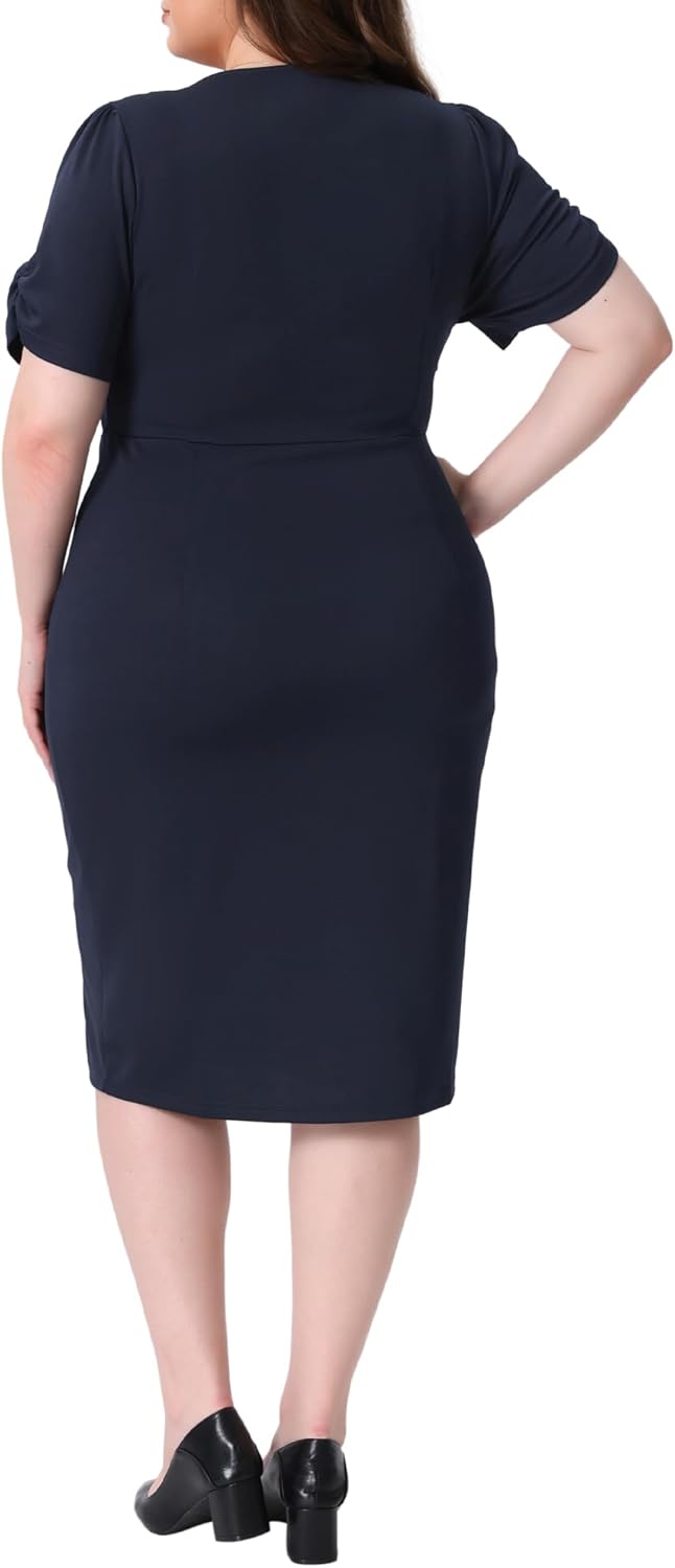 Agnes Orinda Plus Size Dress for Women Short Sleeve Above the Knee Sheath Dress Office Wear to Work Dresses