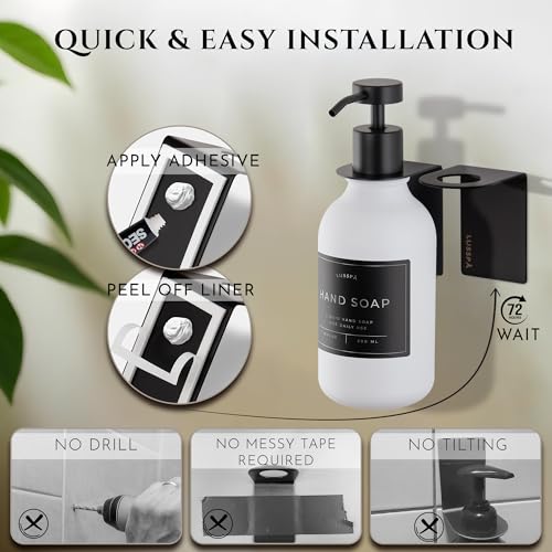 Shower Shampoo Dispenser Wall Mounted – Refillable 16.9 oz White Bottle with Stainless Steel Pump & No-Drill Adhesive Holder – Soap Dispenser for Bathroom (1 X White/Black) - image 4