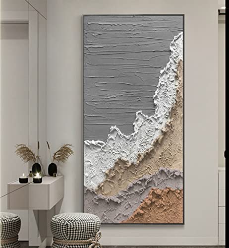 Porch Corridor Decorative Painting Vertical Version Modern Simple Hand-Painted Oil Painting Abstract Thick Oil Texture Knife Painting (24X48Inch Framed-Ready To Hang, B) #TOP1
