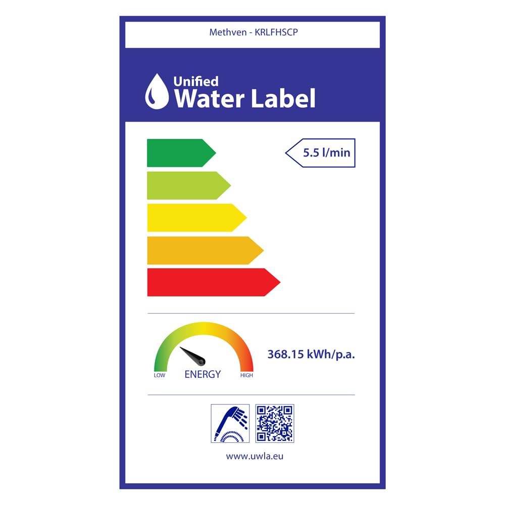 Methven Kiri MK2 Satinjet - Alcachofa de ducha de bajo caudal, ahorro de energía, 5,5 l/min, acabado cromado, para sistemas de alta presión, rendimiento ecológico de ahorro de agua, auricular de ducha