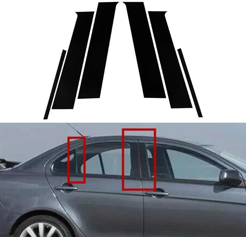 に適合する ランサー セダン 2008-2017 グロス ブラック ピラーポスト ウィンドウ トリム ドア サイド モールディング