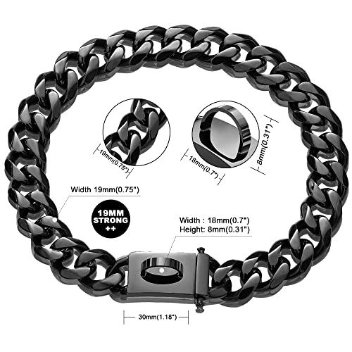 Dog Chain Collar Walking Collar With Design Secure Buckle 19Mm Black Cuban Link Strong Heavy Duty Chew Proof Chain(19Mm, 10") #TOP1